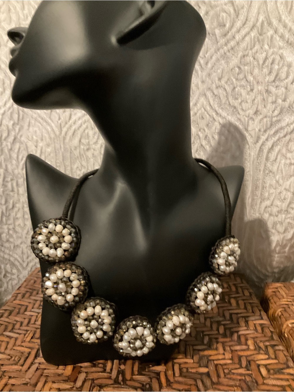 Handmade Brown Statement Beaded Pearl Cluster Crochet Necklace